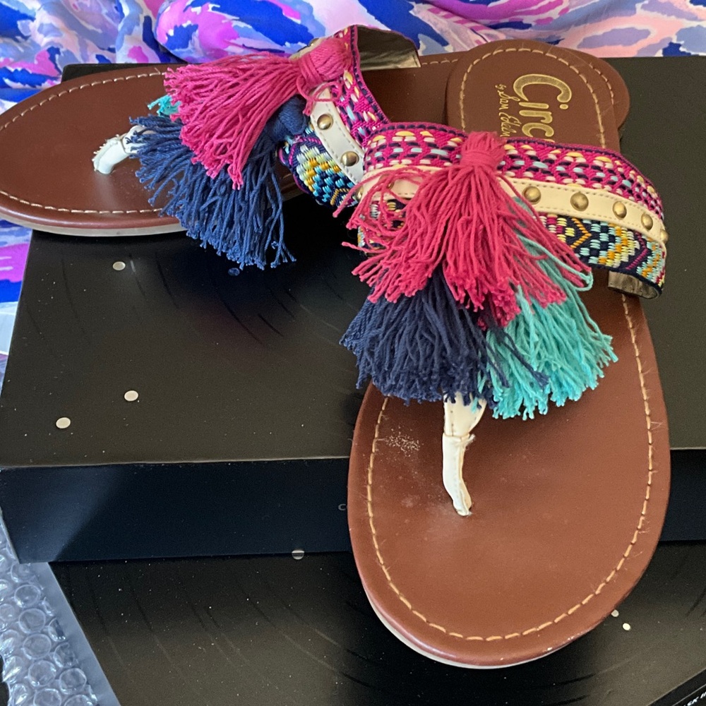 Circus by Sam Edelman Multicolor Tassel Thong Sandals